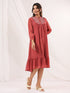 Janasya Women's Mauve Dobby Chiffon Embroidered A-line Dress